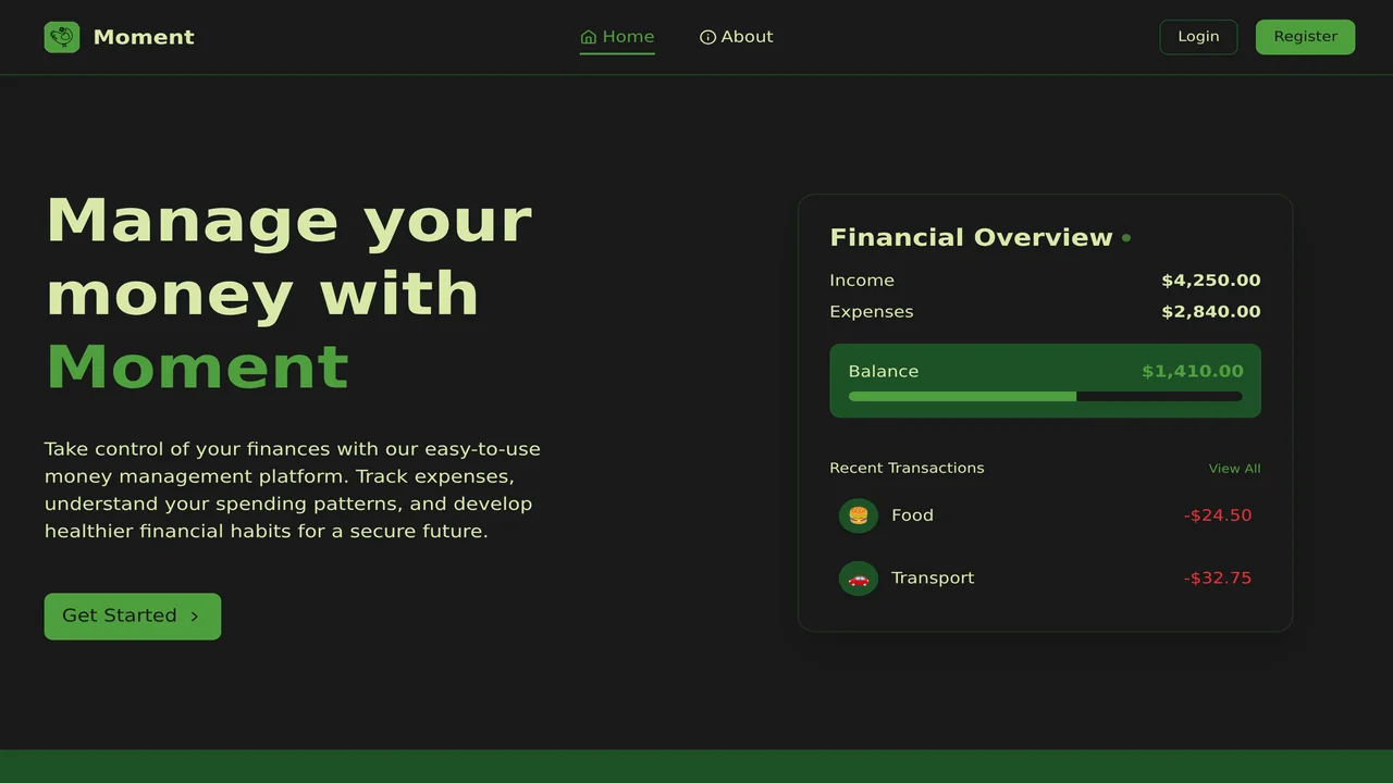 Moment Finance Live Web App Screenshot